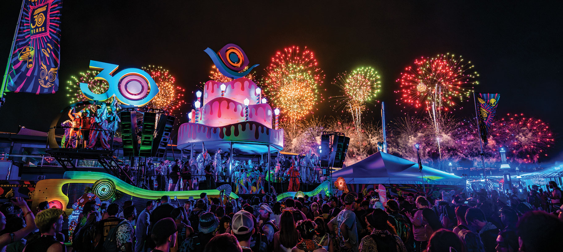 Fabricated illuminated art car for Electric Daisy Carnival 30th Anniversary by Engineered Artworks with integrated lighting and audio systems